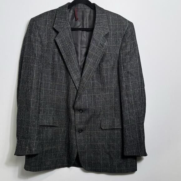 Vintage Hart Schaffner Marx 100% Silk Glen Plaid Gray 44R Blazer Oak Hall READ - Picture 3 of 10